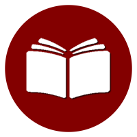 Ikona "katalogi mebli" - biały symbol książki na bordowym tle.